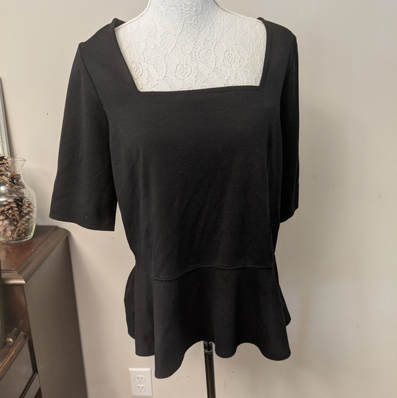 Lane Bryant square neck black peplum top plus - Picture 3 of 8